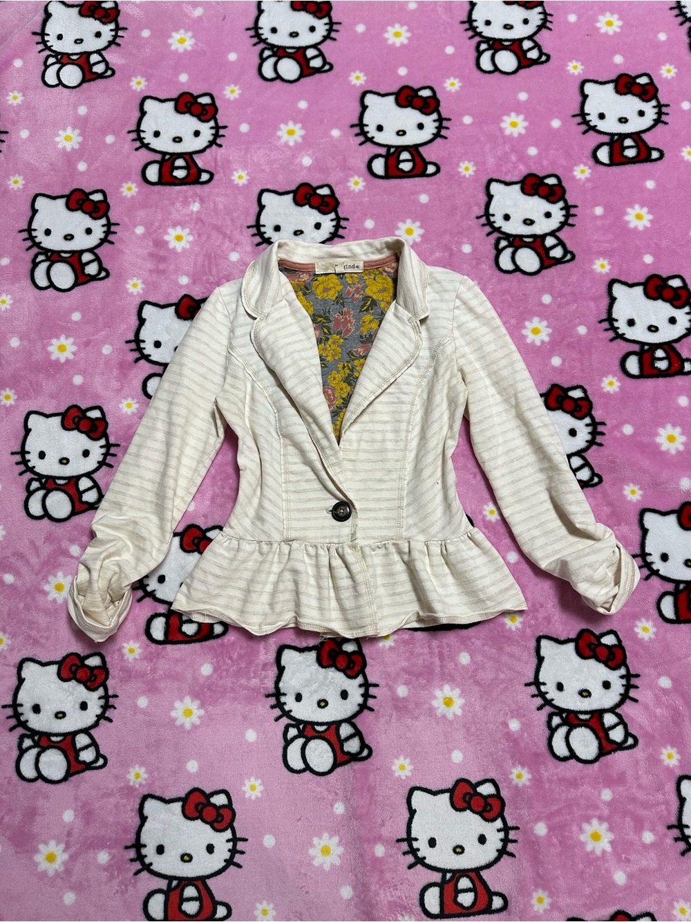 Rewind Cream Pinstripes Peplum Blazer with Single Button Closure